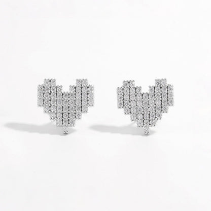 925 Sterling Silver Inlaid Zircon Heart Stud Earrings