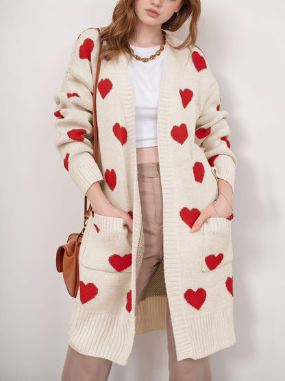 Heart Open Front Long Sleeve Cardigan