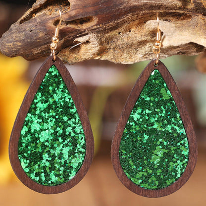 Sequin Wood Teardrop Earrings