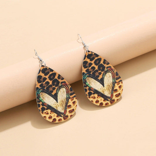PU Leather Leopard Teardrop Earrings Carauana Store