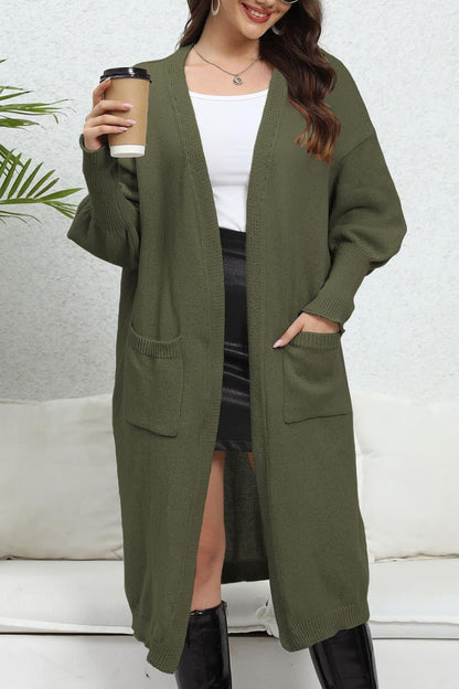 Open Front Dropped Shoulder Cardigan