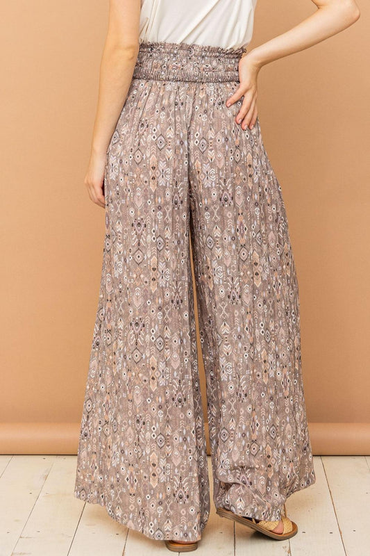 And The Why Printed Smocked Waist Slit Wide Leg Pants Carauana Store