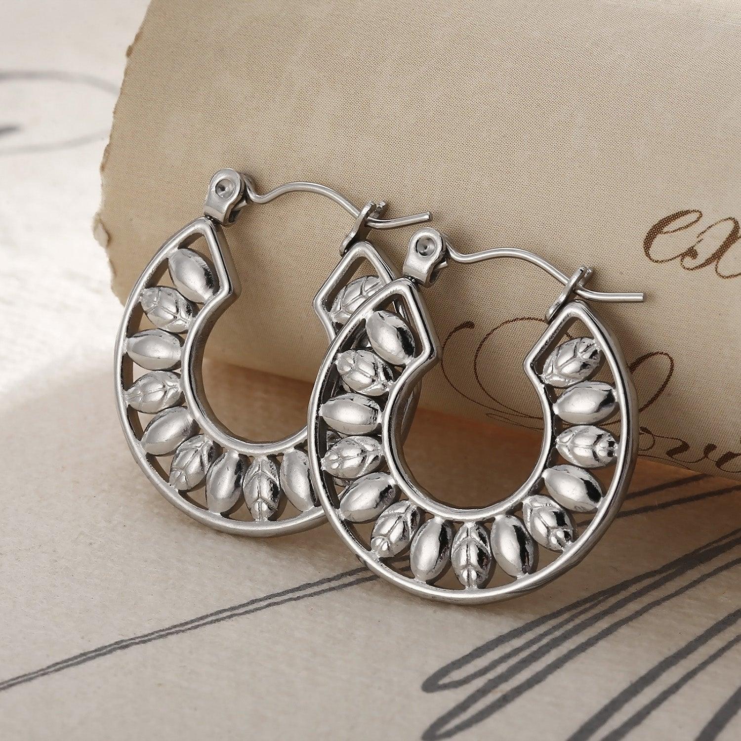 Stainless Steel Cutout Leaf Shape Huggie Earrings