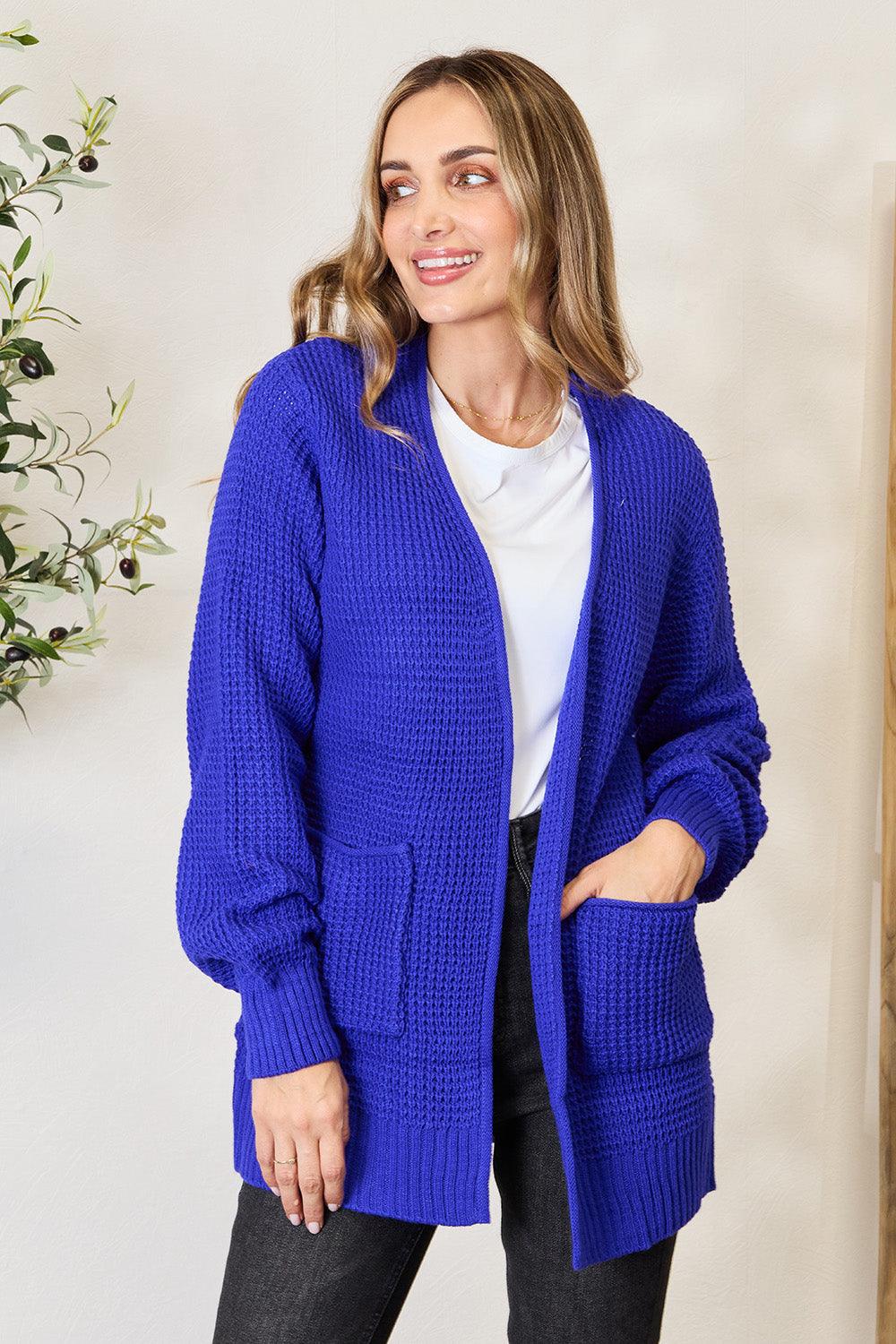 Zenana Full Size Waffle-Knit Open Front Cardigan