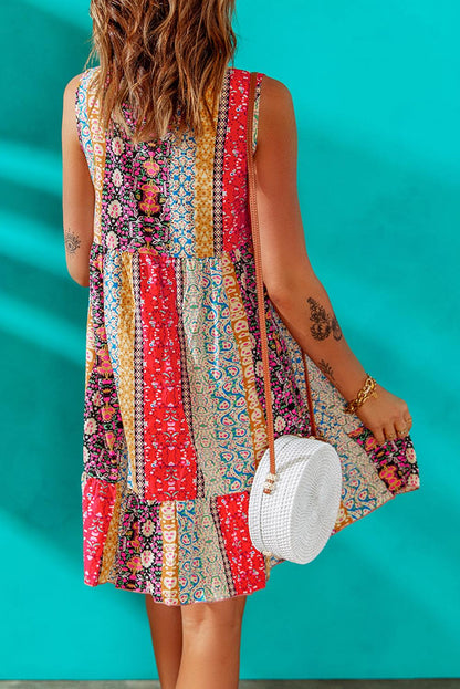 Printed V-Neck Mini Dress