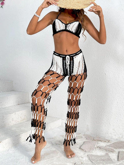 Cutout Halter Neck Top and Pants Two-Piece Swim Set