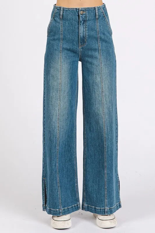 Mittoshop Medium Wash Seam Detail Wide Leg Denim Jeans Carauana Store