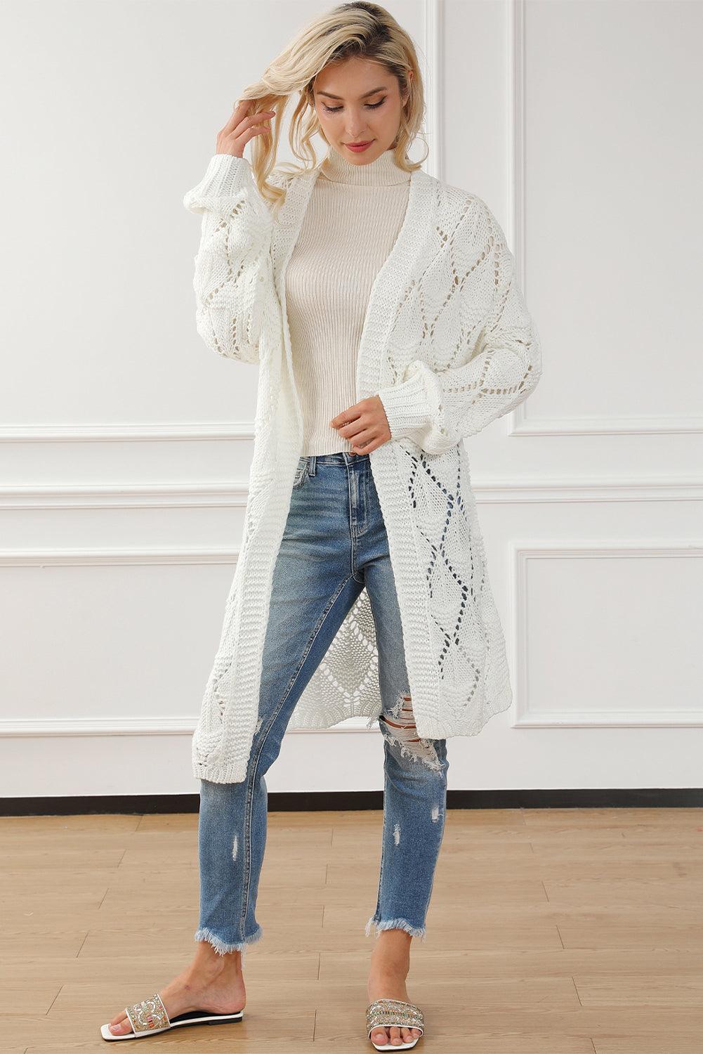 Openwork Open Front Dropped Shoulder Cardigan