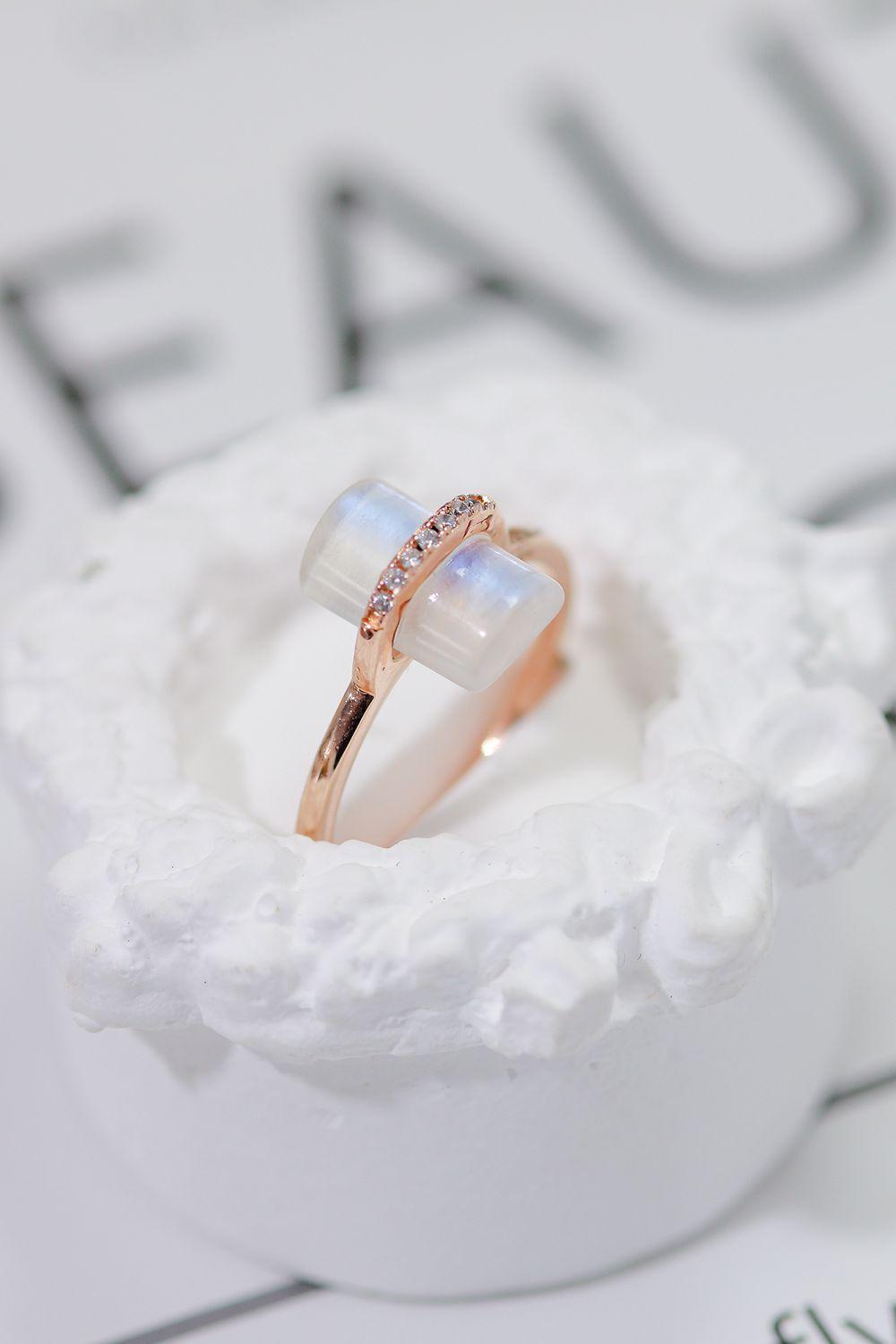 Natural Moonstone Platinum-Plated Ring