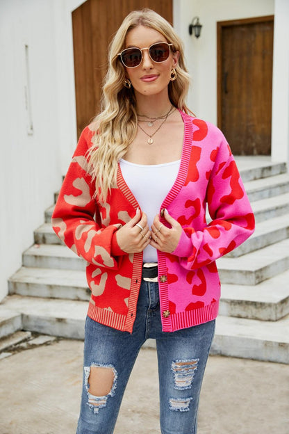 Mandy Leopard Button Up Dropped Shoulder Cardigan