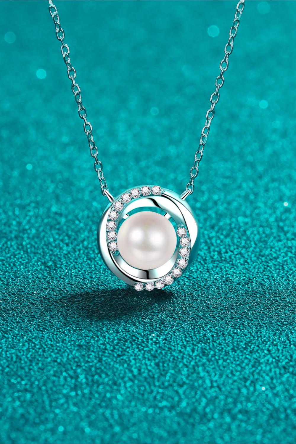 Moissanite Pearl Rhodium-Plated Necklace