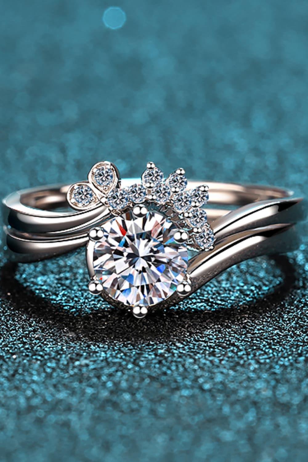 Moissanite Rhodium-Plated Two-Piece Ring Set