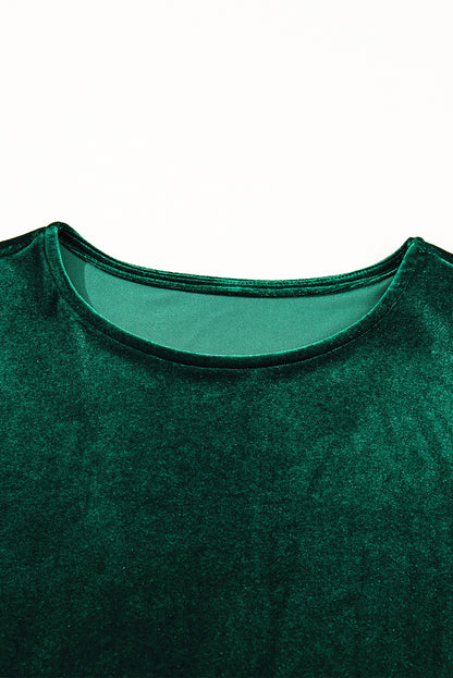 Evergreen Sequin Puff Sleeve High Waist Tiered Velvet Mini Dress