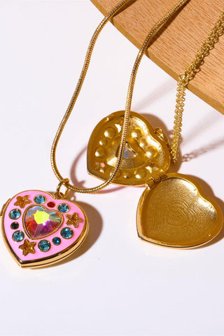 Rhinestone Decor Heart Box Pendant Necklace