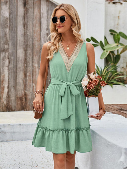 Tied Frill Sleeveless Mini Dress