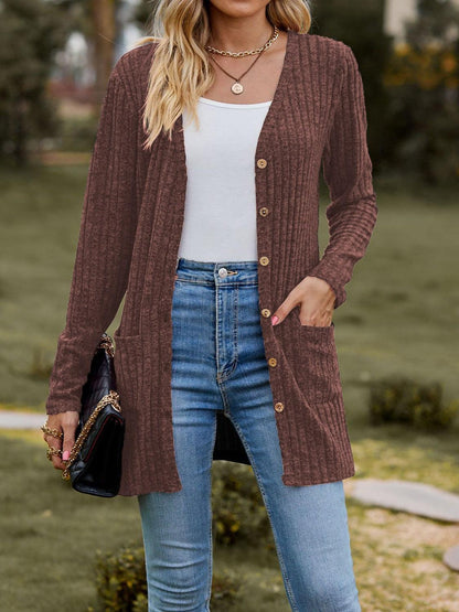 Ribbed Button Up Long Sleeve Cardigan