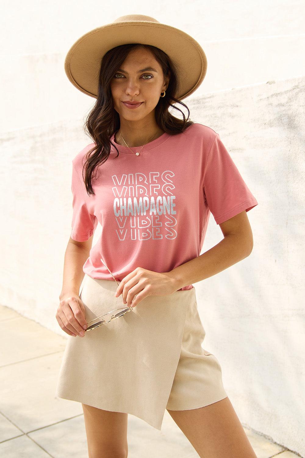 Simply Love Full Size CHAMPAGNE VIBES Short Sleeve T-Shirt