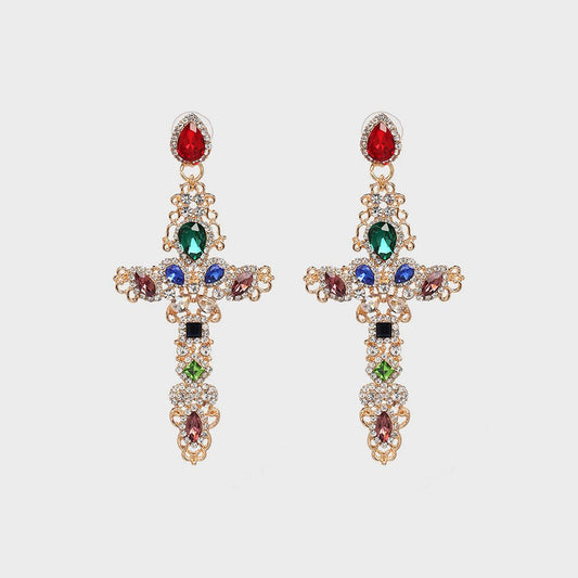 Rhinestone Alloy Cross Earrings