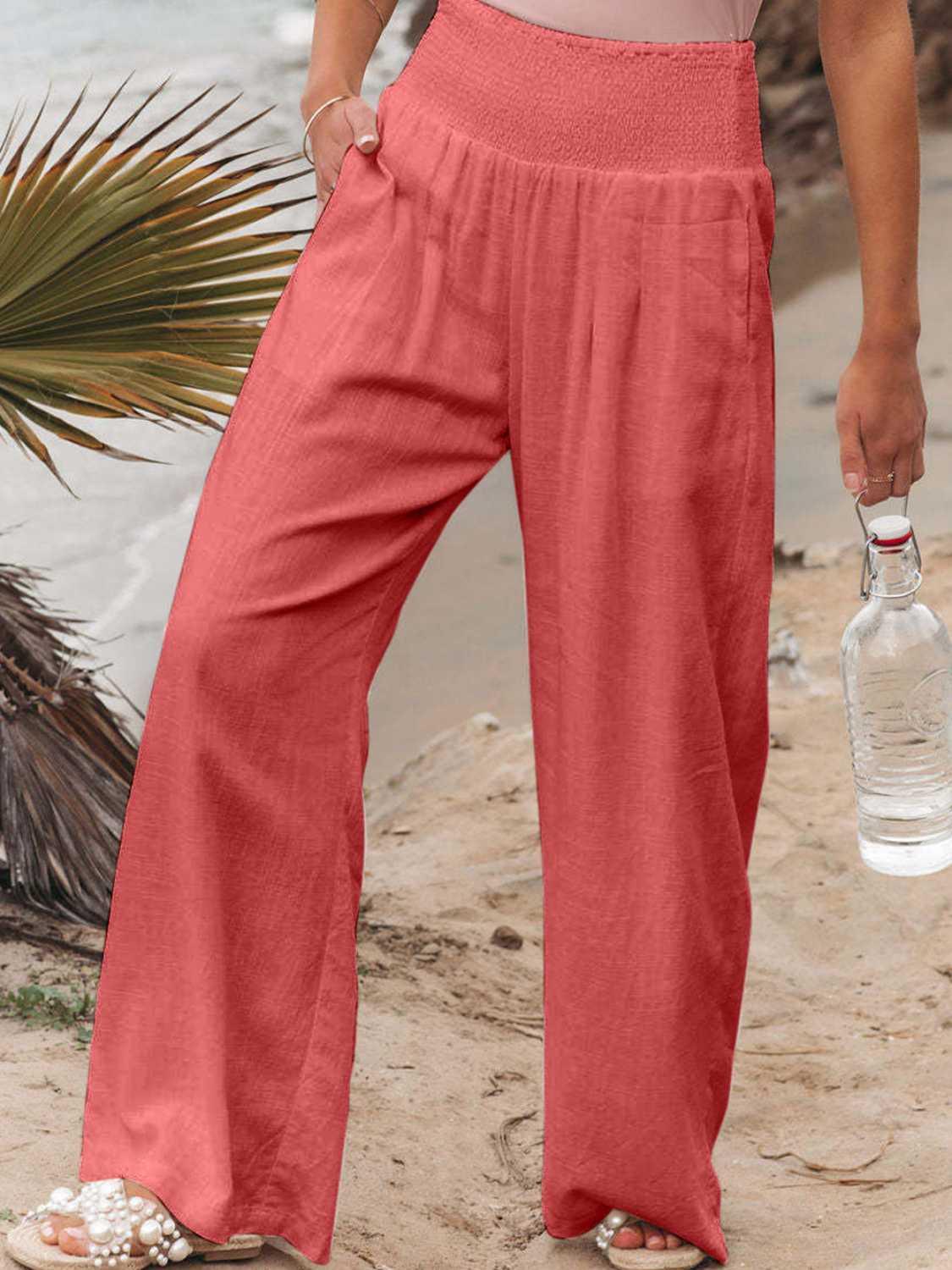 Full Size Smocked Waist Wide Leg Pants