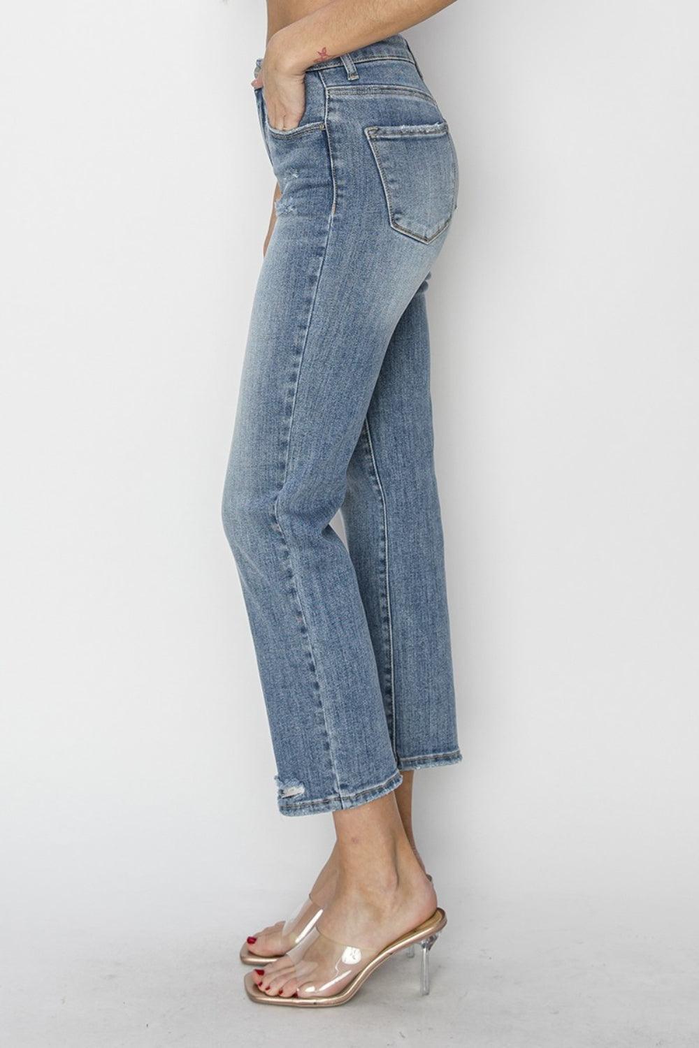 RISEN Full Size High Waist Distressed Cropped Jeans