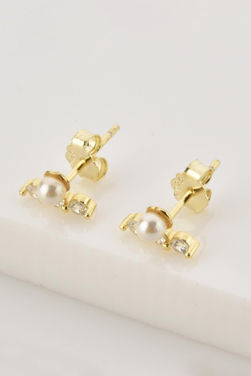 Zircon and Pearl 925 Sterling Silver Stud Earrings