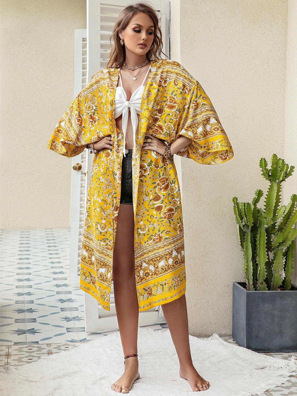 Plus Size Printed Open Front Longline Cardigan