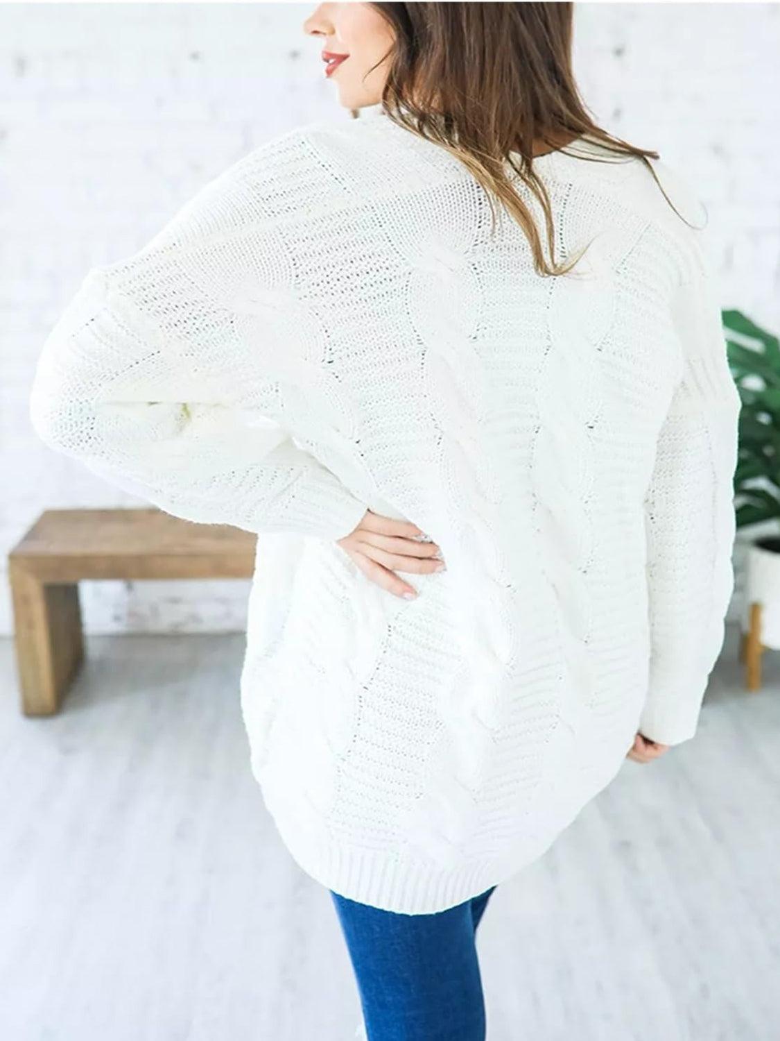 Cable-Knit Open Front Long Sleeve Cardigan