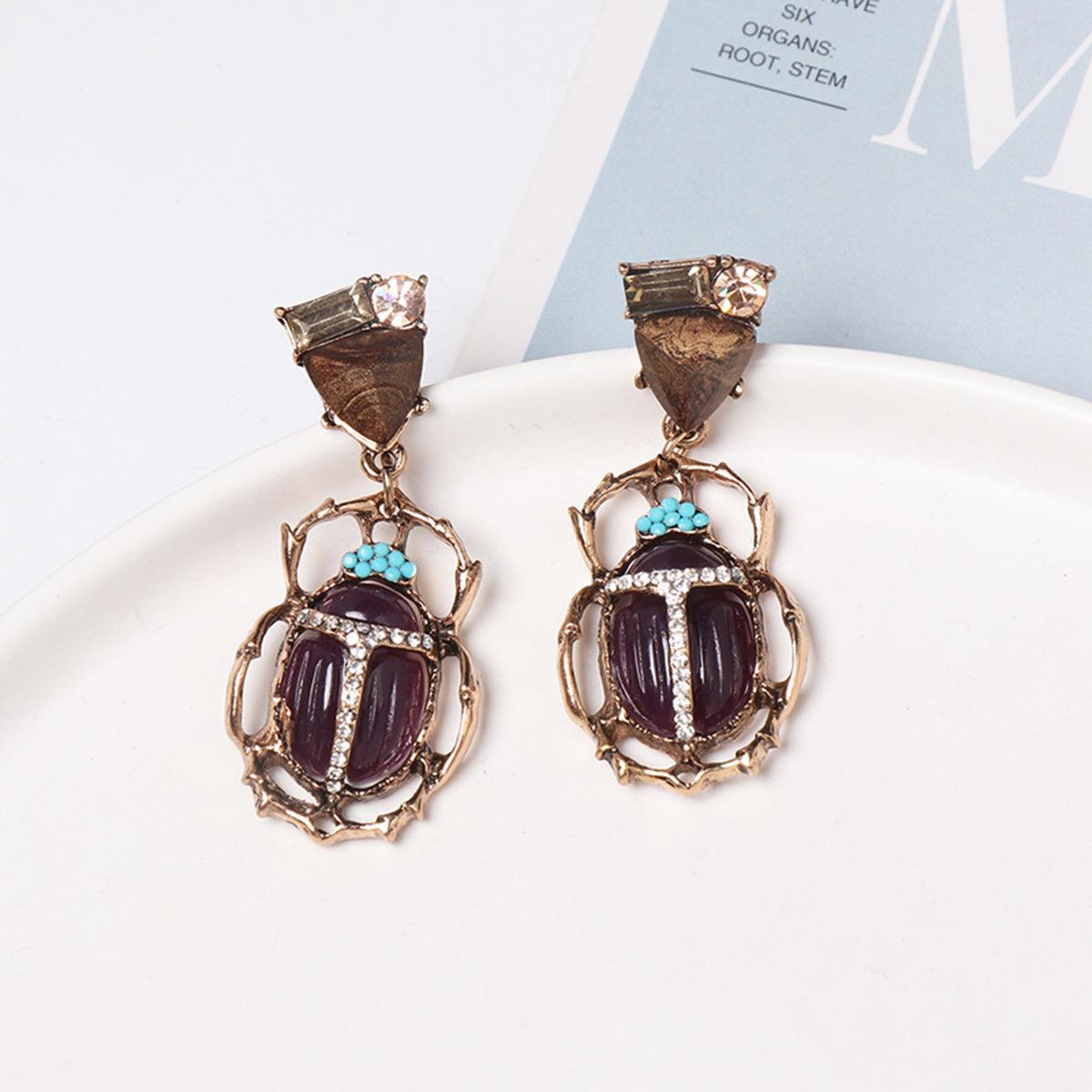 Beetle Shape Rhinestone Alloy Dangle Earrings