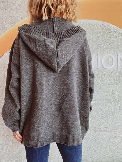 Dropped Shoulder Long Sleeve Hooded Cardigan