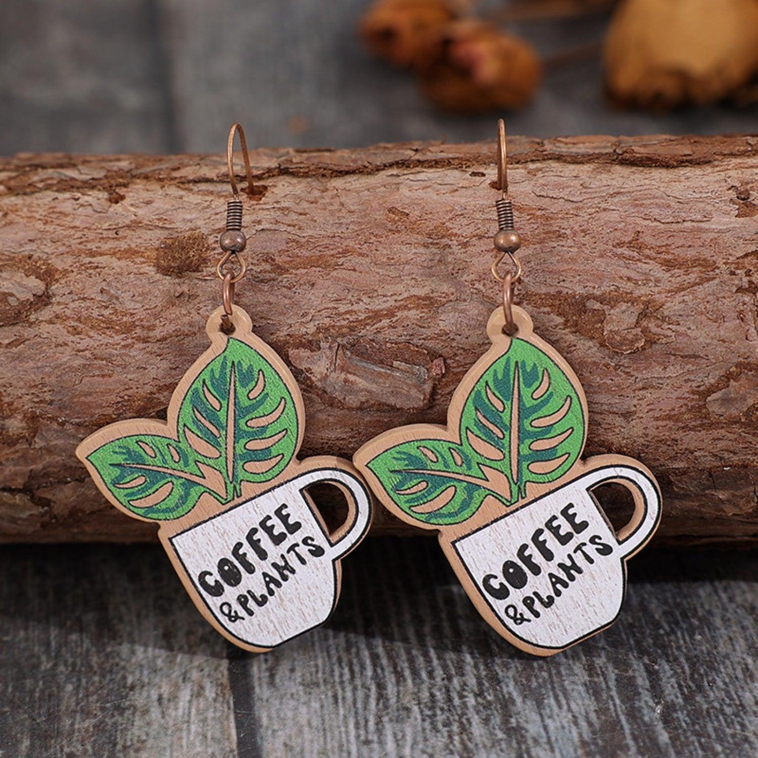 Wooden Alloy Dangle Earrings