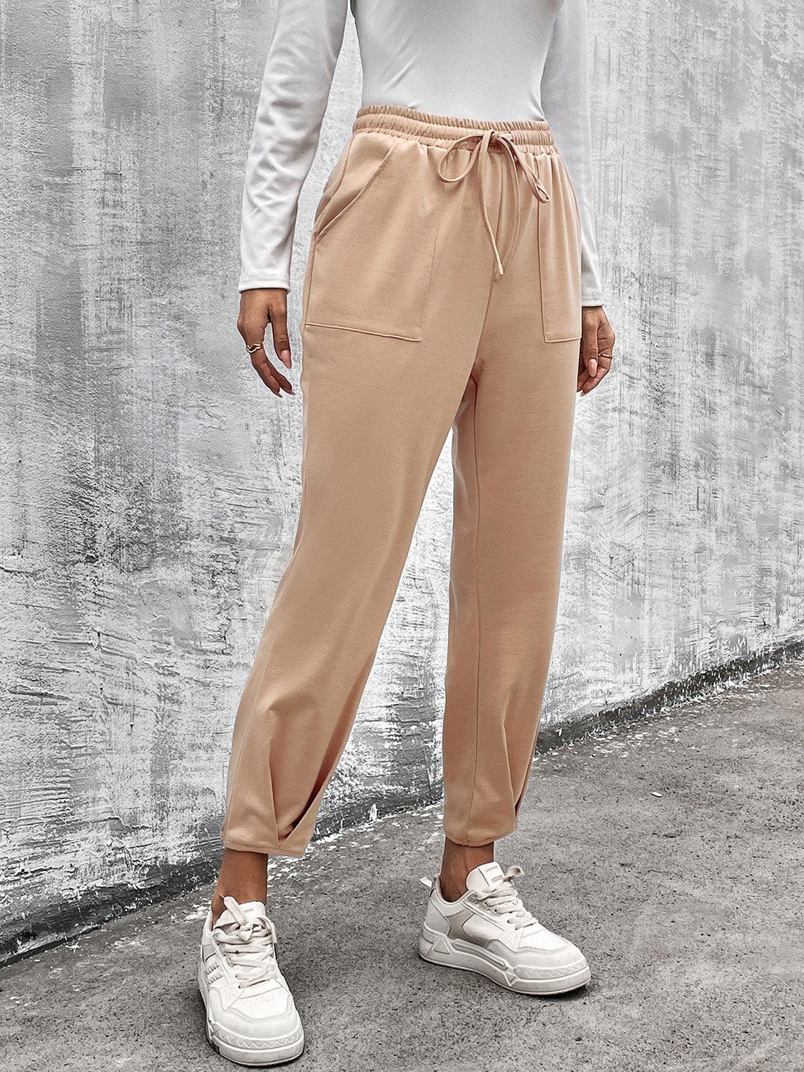 Drawstring Straight Pants with Pockets