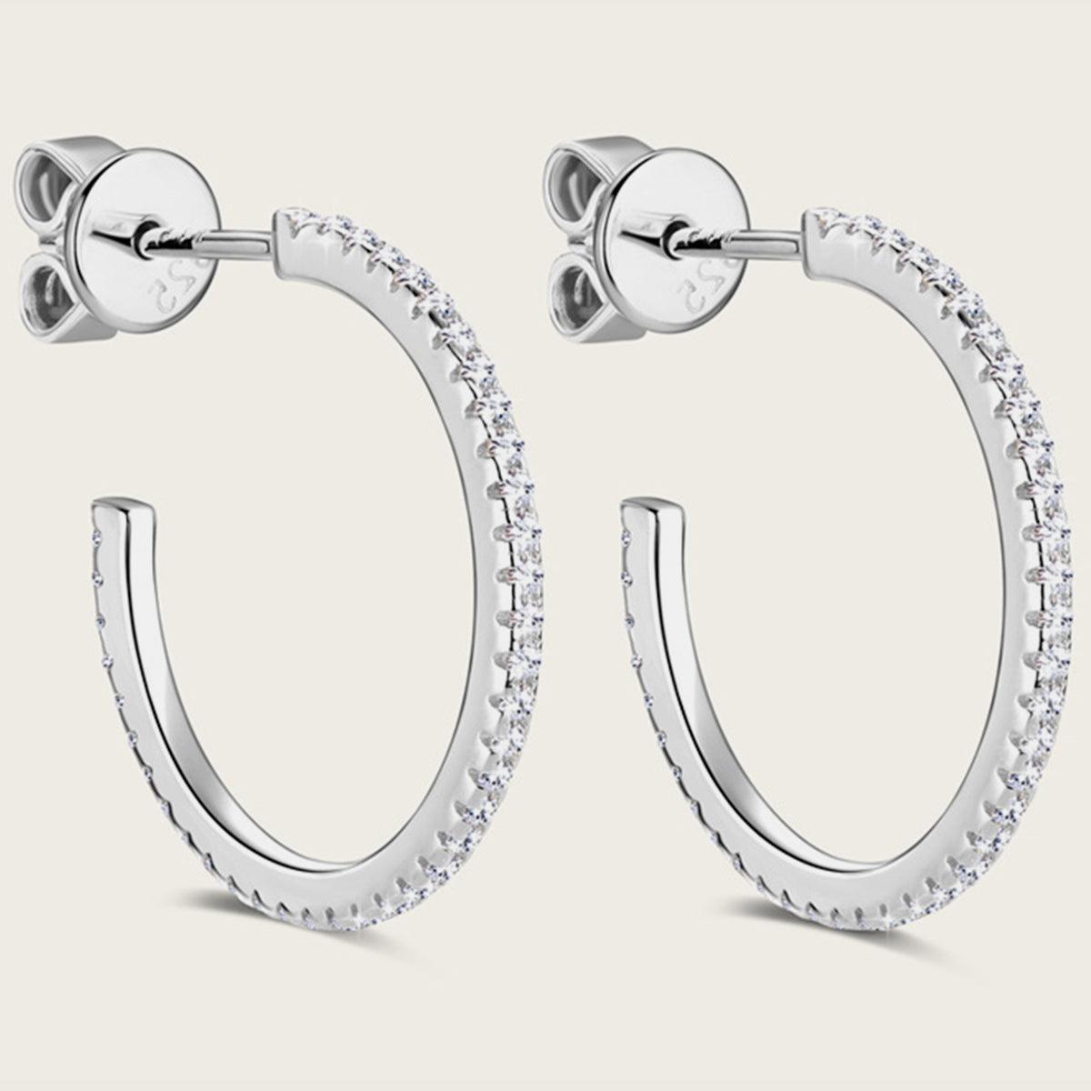 Inlaid Moissanite 925 Sterling Silver C-Hoop Earrings