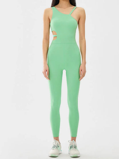 Cutout Asymmetrical Neck Active Jumpsuit Carauana Store