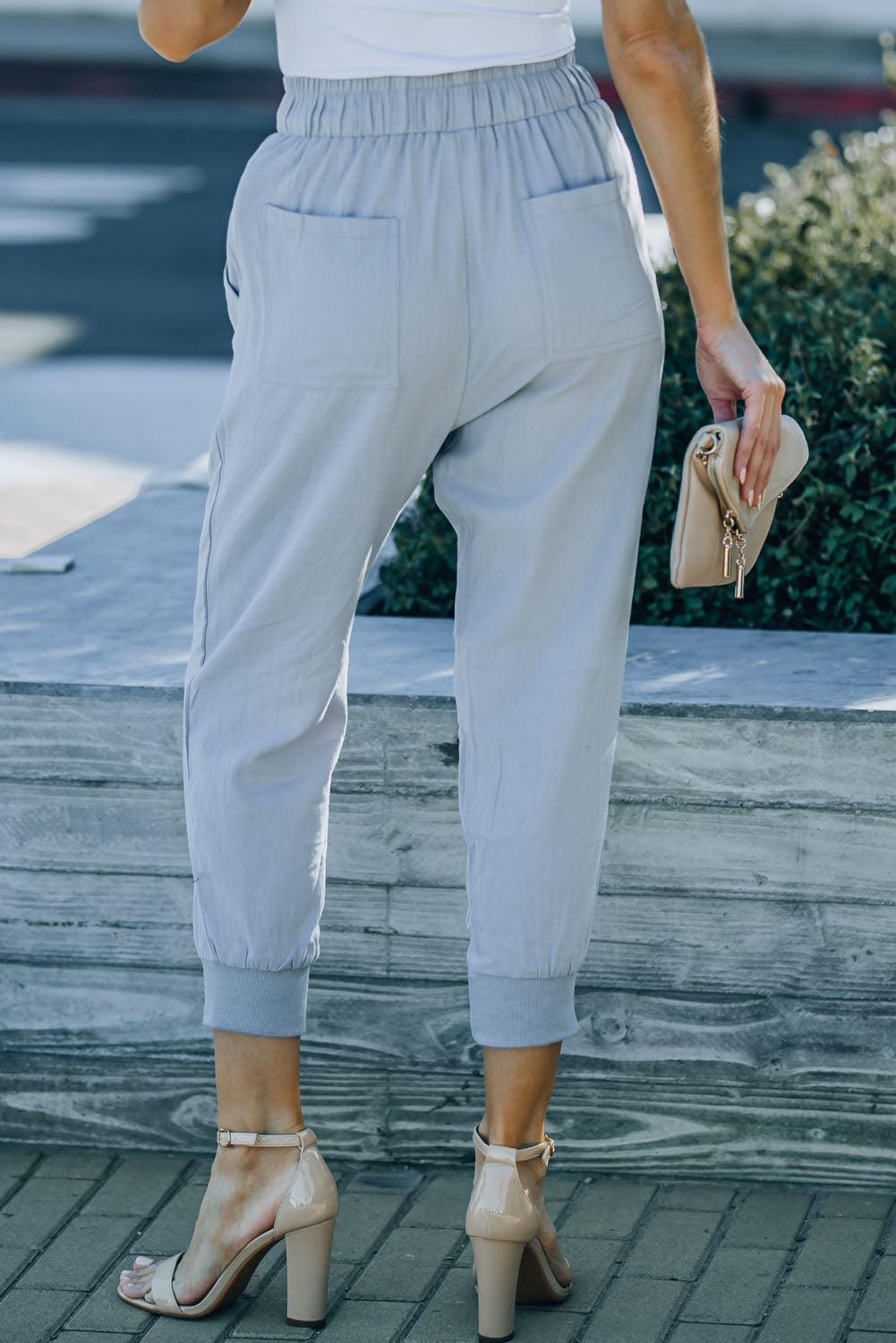 Drawstring Pocketed Cropped Pants