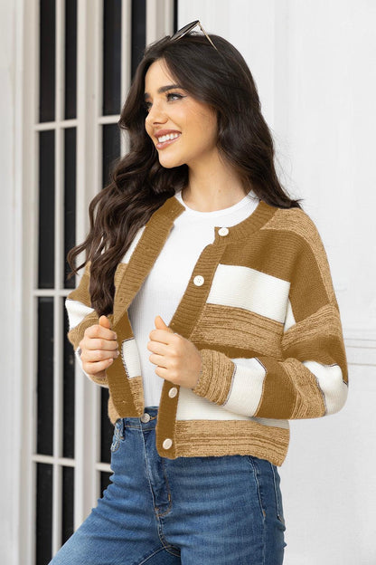 Striped Button Up Long Sleeve Cardigan