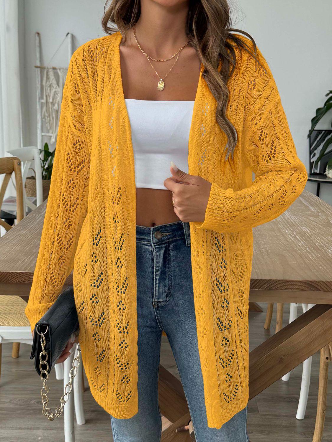 Openwork Open Front Long Sleeve Cardigan