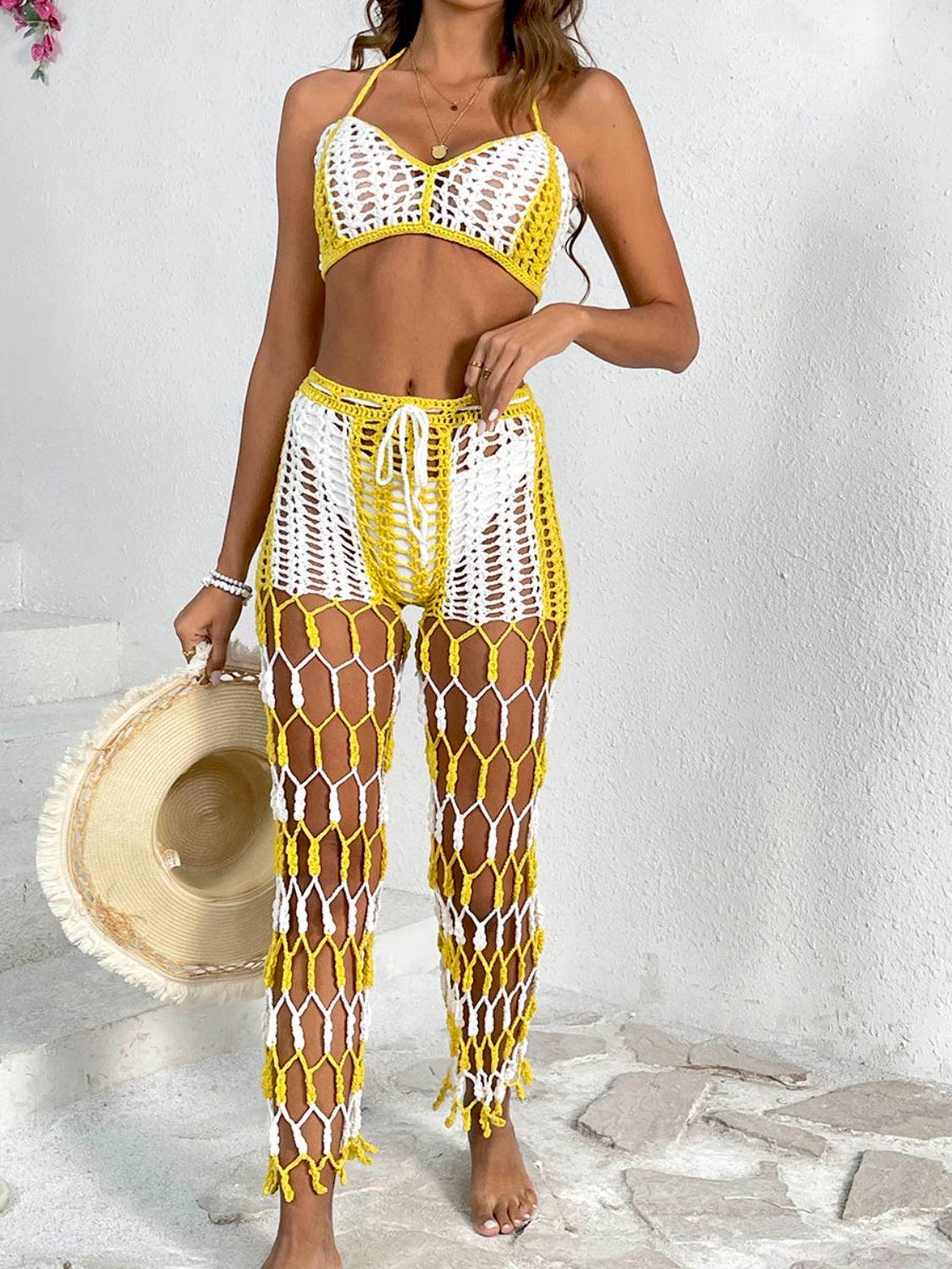 Cutout Halter Neck Top and Pants Two-Piece Swim Set