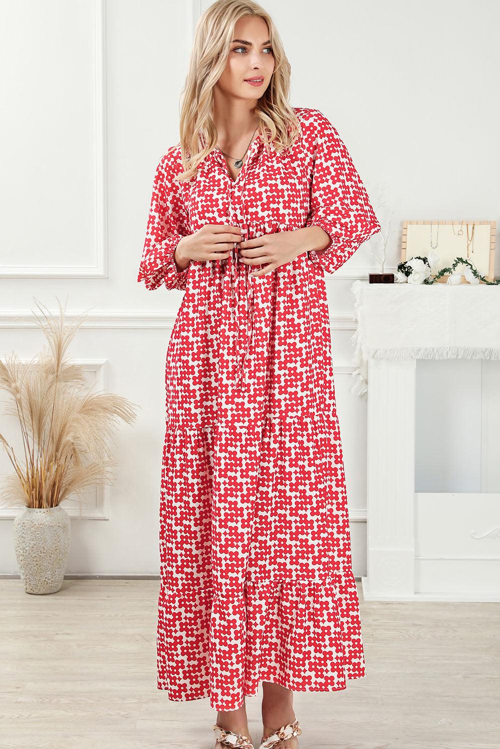 Printed Tie Neck Maxi Dress