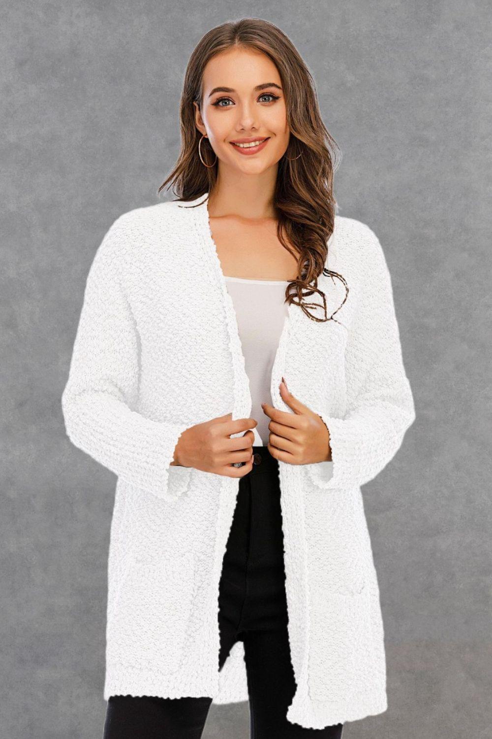 Angel Wings Pocketed Open Front Long Sleeve Cardigan