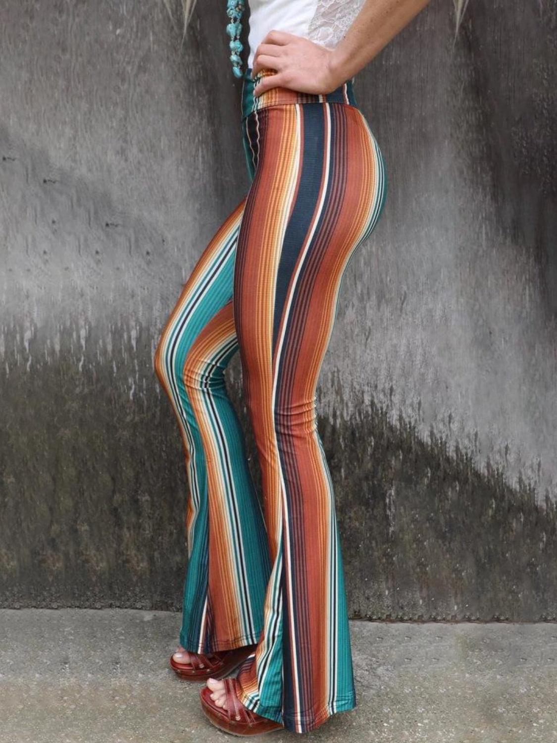 High Waist Striped Bootcut Pants