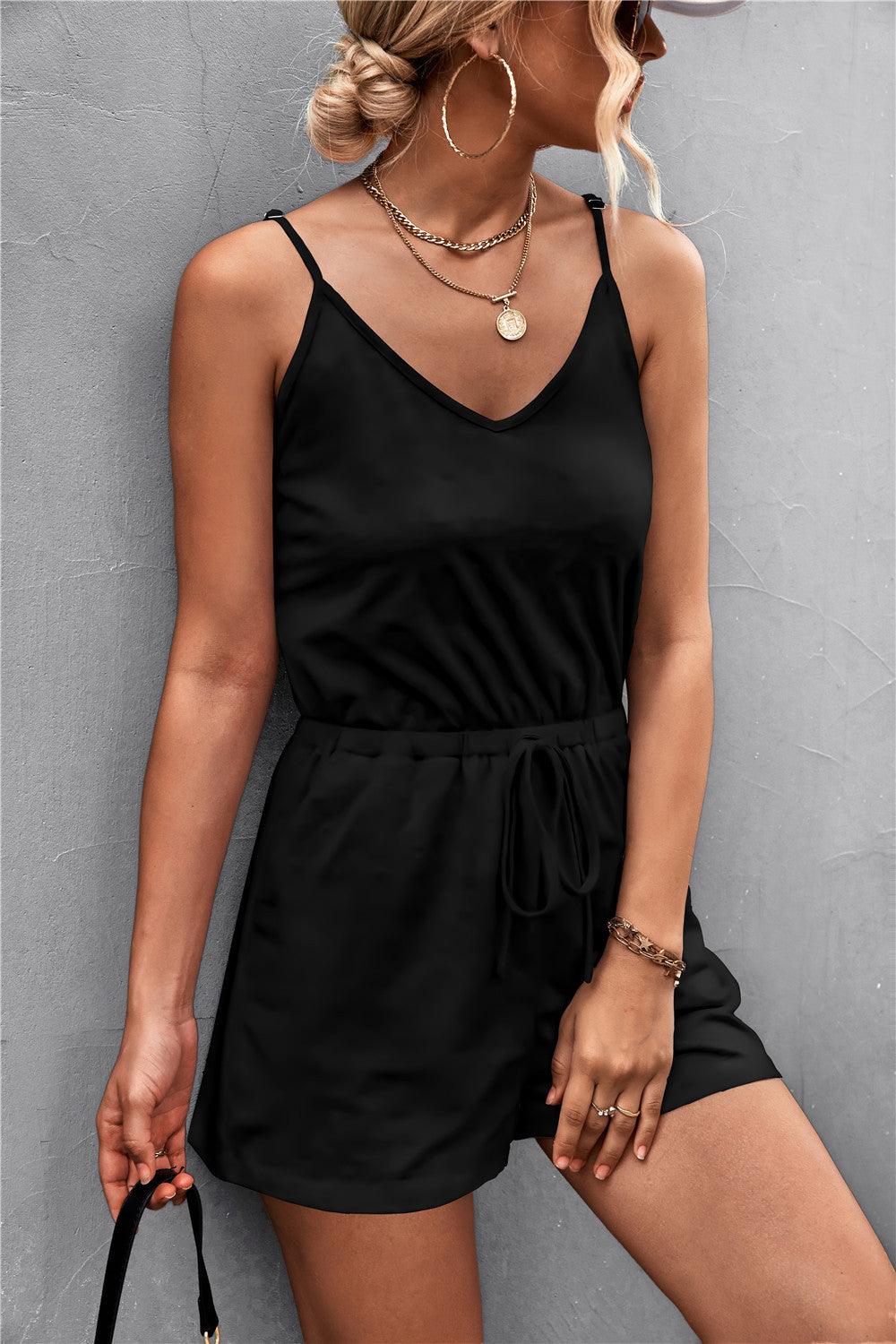 Spaghetti Strap V-Neck Pocket Romper