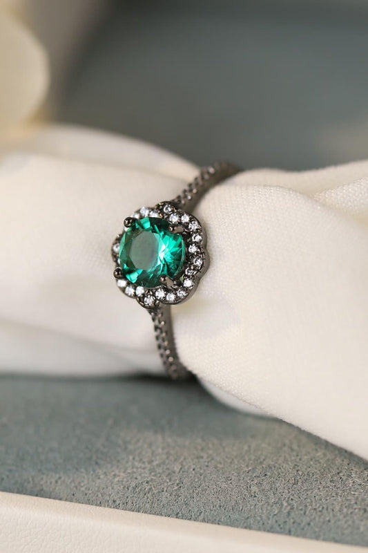 Paraiba Blue Zircon Flower Shape Ring