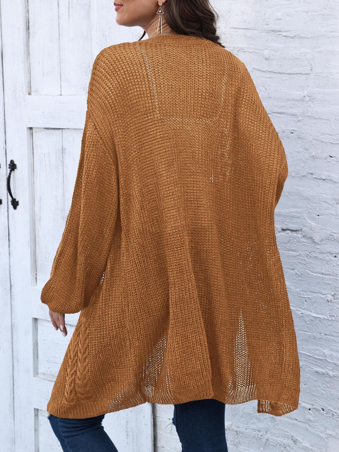 Cable-Knit Open Front Long Sleeve Cardigan