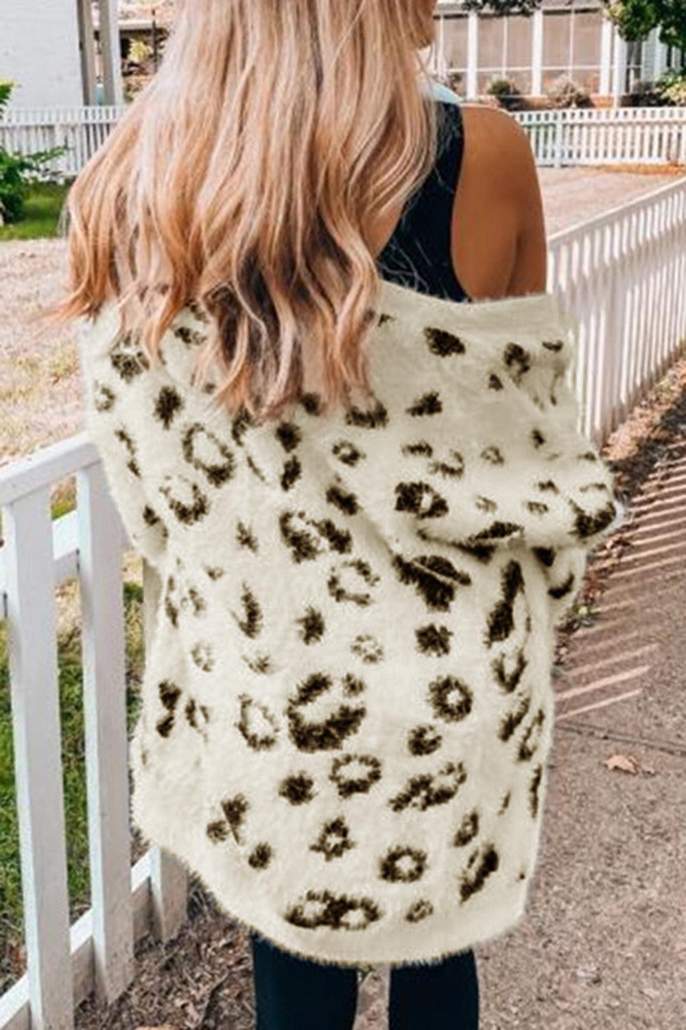 Leopard Open Front Cardigan with Pockets