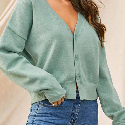 V-Neck Button Up Long Sleeve Cardigan