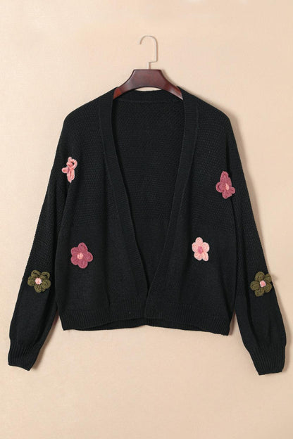 Flower Open Front Dropped Shoulder Cardigan