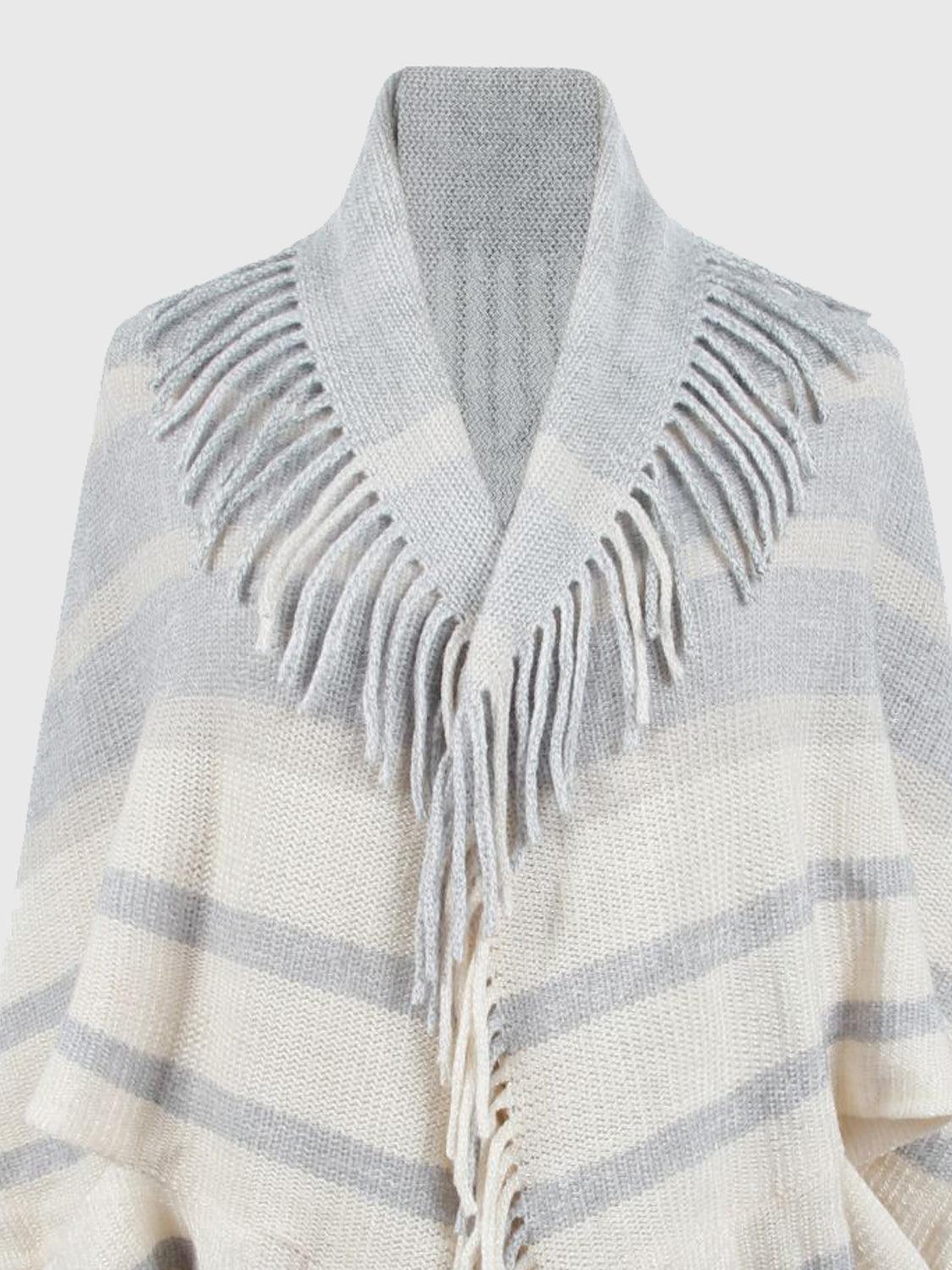 Fringe Detail Open Front Poncho