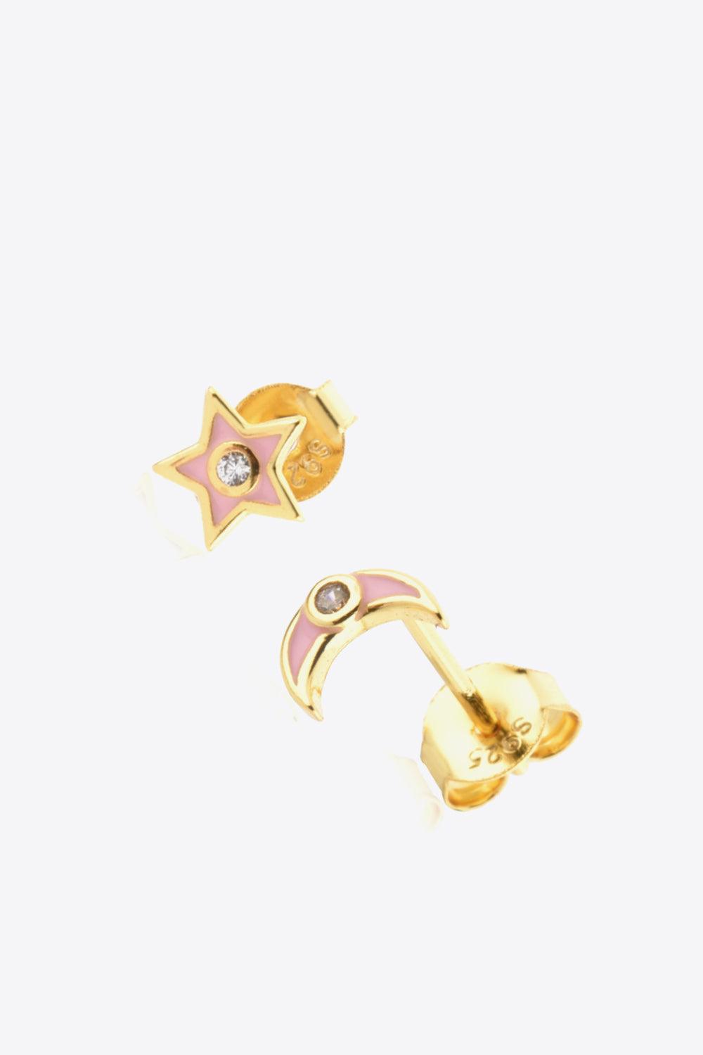 Star and Moon Zircon Mismatched Earrings