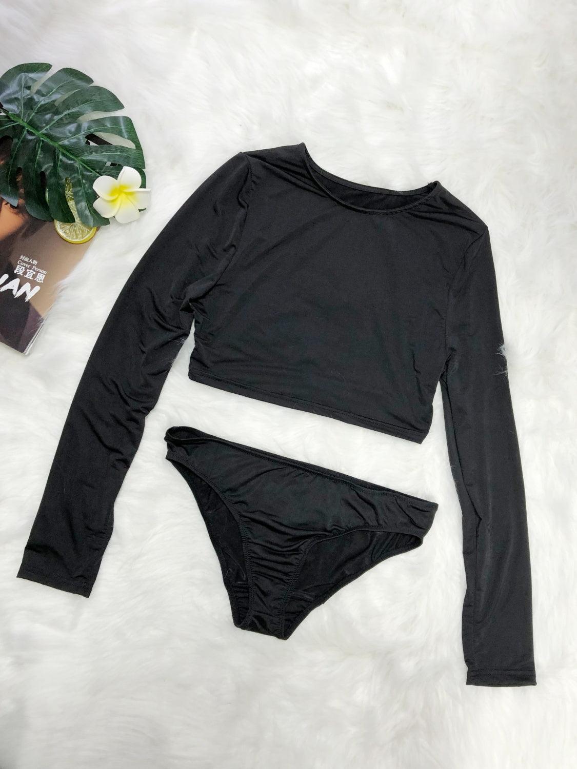 Round Neck Long Sleeve Top and Brief Swim Set