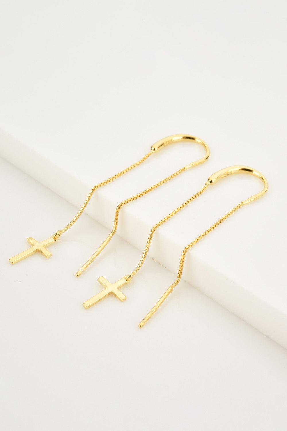 925 Sterling Silver Cross Threader Earrings